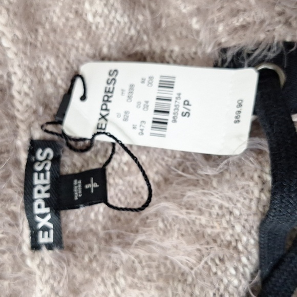 Express "NEW" Tan Black Soft Cozy Fuzzy Lace Up Crew Neck Y2K Sweater Size S - Picture 12 of 13